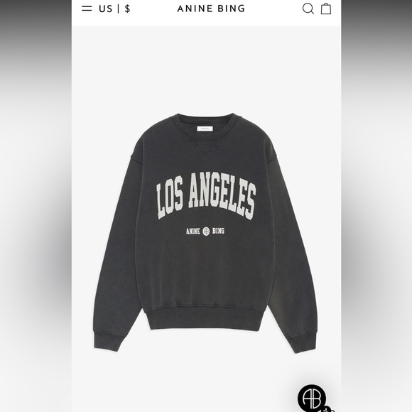 Anine Bing Los Angeles washed black Ramona sweatshirt  Crewneck Sweater S - Picture 4 of 16